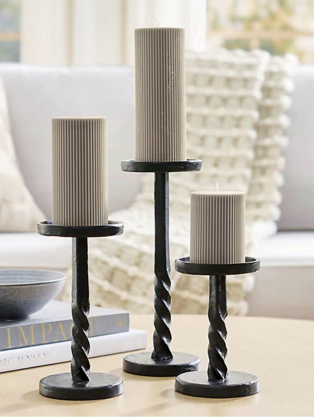 NWT Grandinroad Rune Metal Candleholder, Set Of Three